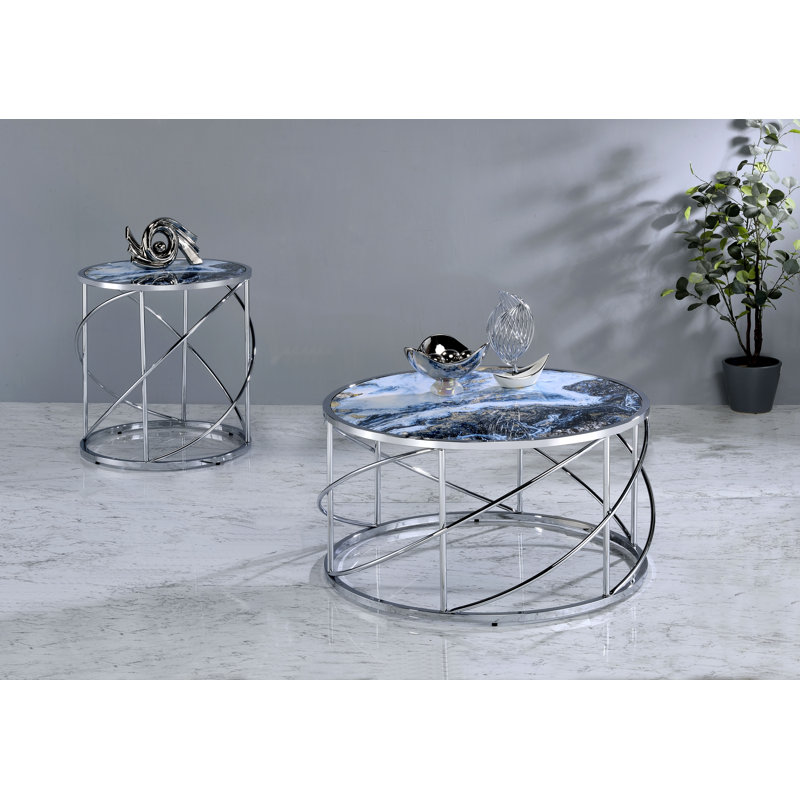 Ivy Bronx Makeena Contemporary 22"Dia Round Frame End Table in Blue